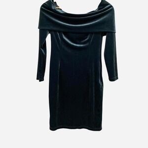 Wet Seal Teal Velvet Off Shoulder Long Sleeve Bodycon Midi Dress Size M